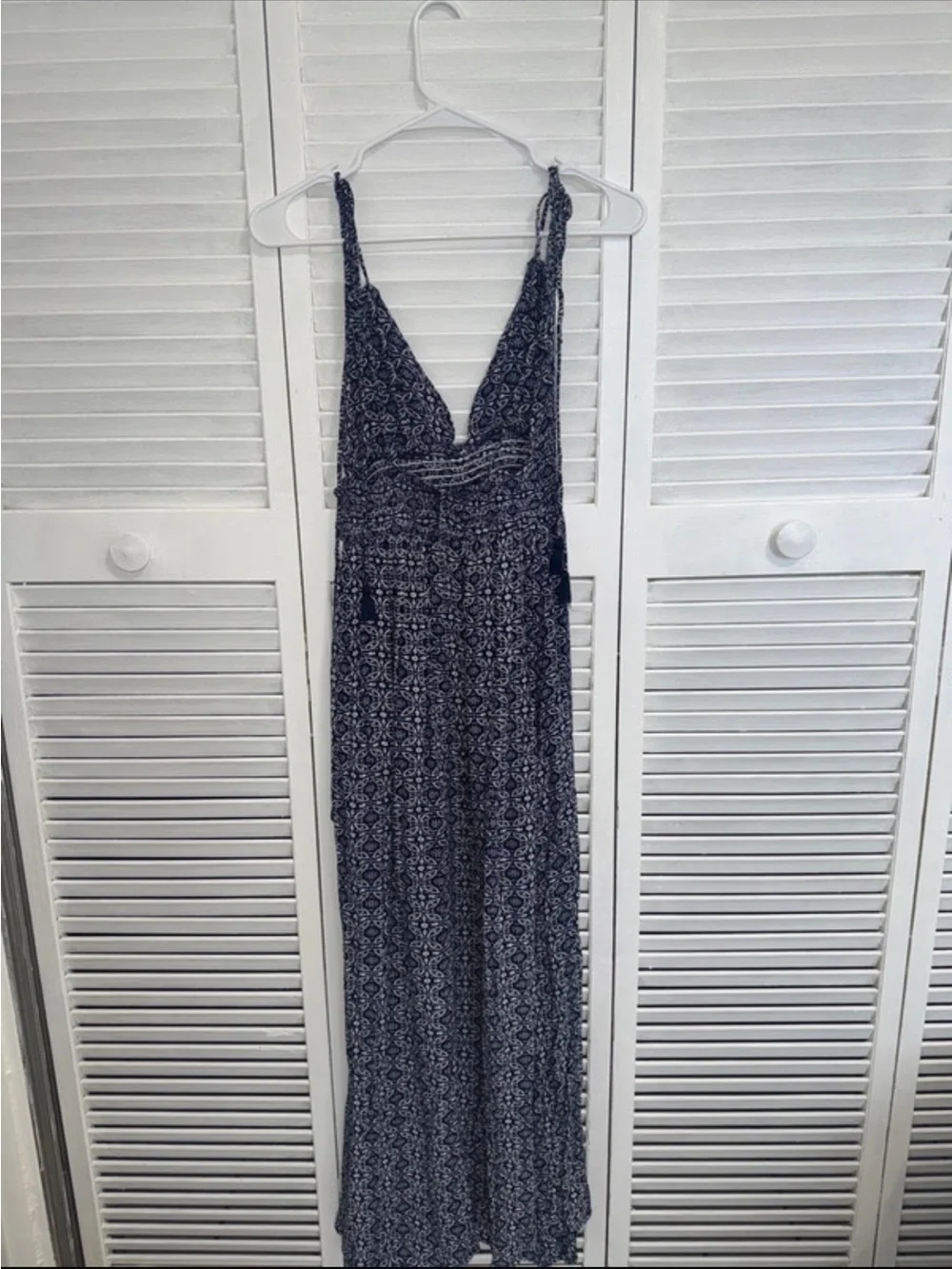 Lulu's Navy Printed Tie-Shoulder Maxi Dress